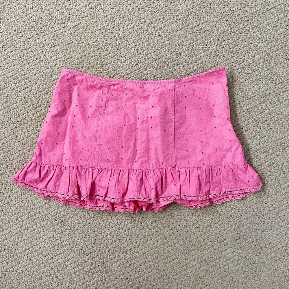 Urban Outfitters Pink Ruffled Eyelet Skirt